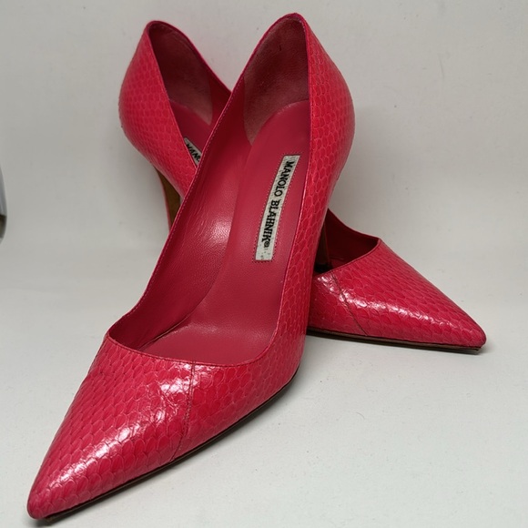 Manolo Blahnik Snake Skin Slip on Pumps, hot pink size 38.5 - Picture 2 of 4